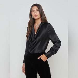 L’agence Lotus Cowl Neck Long Sleeve Silk Top